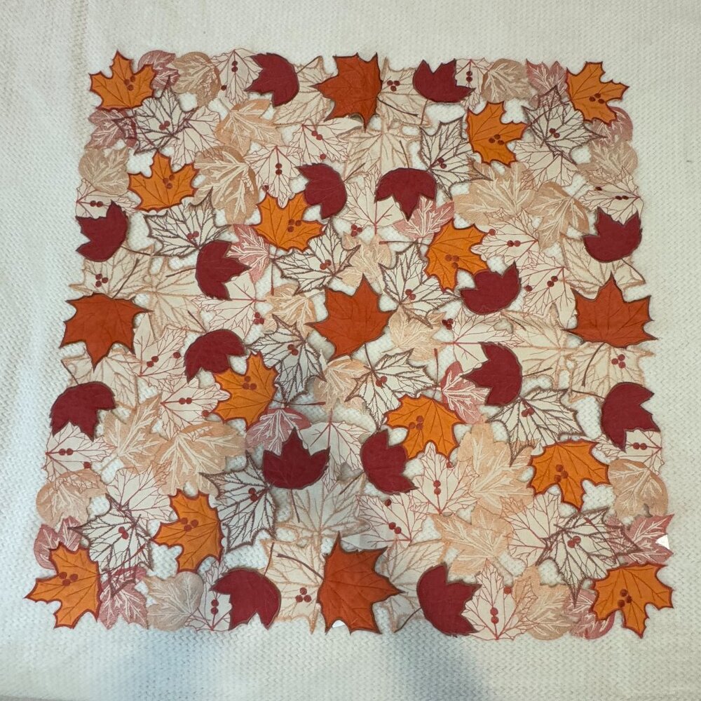 Square Maple Leaves Autumn Fall Centrepiece Linen or Small Tablecloth Embroidery